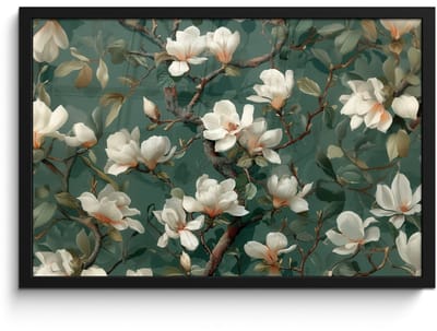 Poster in lijst - Fotolijst 60x40 cm - Posters - Bloemen - Takken - Wit - Klassiek - Posterlijst zwart - Decoratie - Wanddecoratie woonkamer - Muurdecoratie slaapkamer