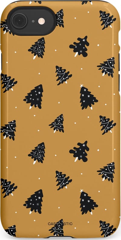 Casetastic hoesje geschikt voor Apple iPhone SE / Apple iPhone 7 / Apple iPhone 8 - Dubbellaagse bescherming - Zwarte Kerstboom Feest - Fashion Case - Goud Donkergrijs Taupe