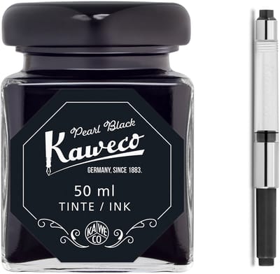 Kaweco - Ink bottle en Standaard Converter zwart - Pearl Black - potje vulpeninkt - Zwarte originele Kaweco-inkt in 50 ml glas - Converter met zwarte achterkant
