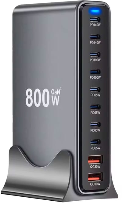 GaN3 800W - USB‑C - USB-A - Snellader – Desktop Oplader - 140W PD Fast Charging – Voor Laptop & Smartphone