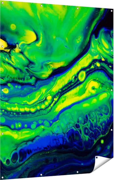 Gards Tuinposter Abstracte Kunst Blauw met Groen - 120x160 cm - Tuindoek - Tuindecoratie - Wanddecoratie buiten - Tuinschilderij