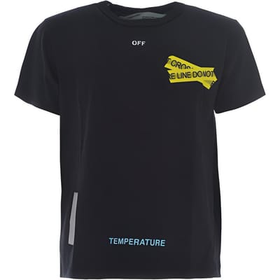 Off-White Geel Waarschuwingstape Pijlen Korte Mouw T-shirt Heren Tops Zwart OMAA002S181850061060 XL black
