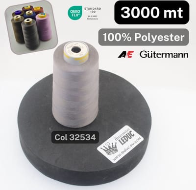 1 Bobijn A&E/GUTERMANN OVERLOCK GAREN van 3000 Meter, 100 % Polyester, Kleur 32534 GRIS