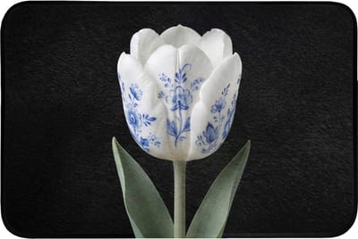 WC mat 90x60 cm - Antislip - Tulp - Patroon - Blauw - Toiletmat - Vloermat - Douchemat - Toilet tapijt - Toiletmatten