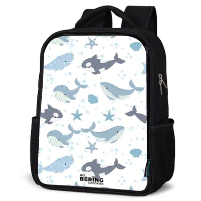 NoBoringSuitcases.com® - Rugzak zwart - Schooltas jongen & meisje - Walvissen patroon met schelpen blauw - Rugtas voor school - Boekentas kind - Schoolrugzak - Kinderrugzak