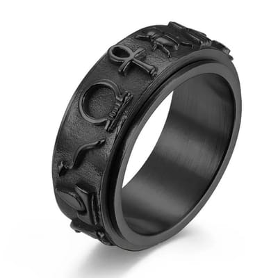 Anxiety Ring - (Egypte) - Stress Ring - Fidget Ring - Anxiety Ring For Finger - Draaibare Ring - Spinning Ring - Zwartkleurig RVS - (17.50 mm / maat 55)