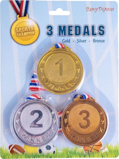 Funny Fashion Verkleed medailles met lint - 3x - goud/zilver/brons - kunststof - 6 cm - speelgoed