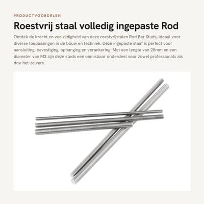Dailygoods- Rod Bar Studs M3x25mm - 20 Stuks - Roestvrij Staal - Slijtvast - Duurzaam - Corrosiebestendig - Draadstang