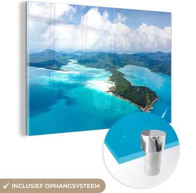 ® Glasschilderij 180x120 cm - Schilderij acrylglas - Groot Barrièrerif bij de Whitsundayseilanden - Foto op glas - Muurdecoratie woonkamer - Wanddecoratie slaapkamer - Schilderijen