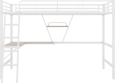 Gotagee Hoogslaper, 90x200cm bedframe metalen bed, ijzeren bed, hoogslaper met L-vormig bureau en een plank voor kinderen, tieners en volwassenen, zonder matras