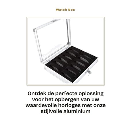 Dailygoods- Horlogedoos Aluminium - 6/12 Compartimenten - Opbergdoos voor Horloges - Decoratieve Doos - Veiligheidsbeugel - Transparante Deksel - Horlogeopbergdoos