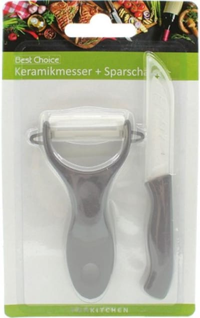 Dunschiller + Schilmesje met Hoesje - Grijs en Wit - 17.5 cm Keukenmesje - Keramisch Mes - VoordeelSet 2 Dunschillers en 2 Mesjes