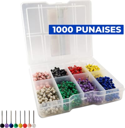 Punaises - Prikbord / Zwart / Wereldkaart / Prikkers - 1000 stuks - 8 Kleuren