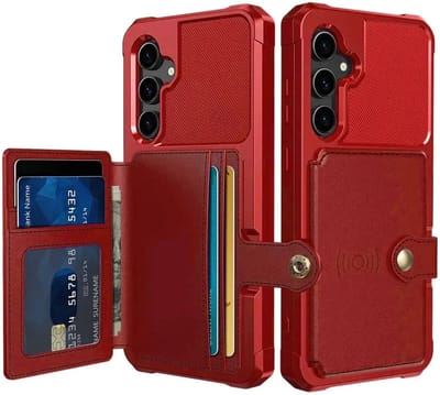Portemonnee Hoesje Geschikt voor Samsung Galaxy S23 FE - Back Cover met Pasjeshouder - Telefoonhoesje voor Pinpas - Kaarthouder op Achterkant - Case met Magneet voor Auto Houder Rood