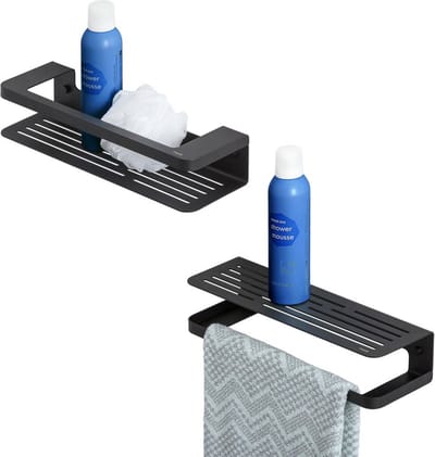 Tiger Doucherek Caddy - 2-in-1 Douchemand En Handdoekrek - Rvs - Zwart - 35x7x10,6cm
