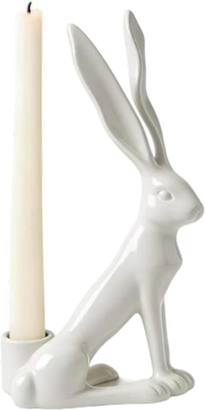 Elegante witte paashaas kandelaar voor paasdecoratie, konijn kandelaar van hars, perfect voor woonkamer en tafel, uniek paascadeau