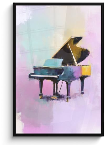 Poster in lijst - Fotolijst 80x120 cm - Posters - Piano - Pastel - Elegant - Dromerig - Posterlijst zwart - Decoratie - Wanddecoratie woonkamer - Muurdecoratie slaapkamer