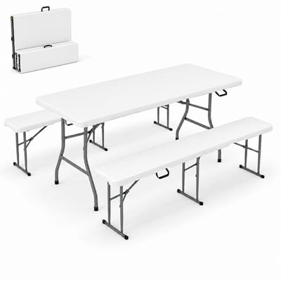 ADSafety Inklapbare Tafel met 2 Tuinbanken - Campingtafel - Picknicktafelset - Klaptafel Buiten - Wit