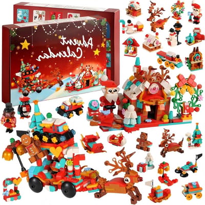 Adventskalender Bouwstenen - Kerst Kalender Speelgoed - Kerst aftellen - 24 dagen verrassingen - 32 cm x 22 cm - Multicolor