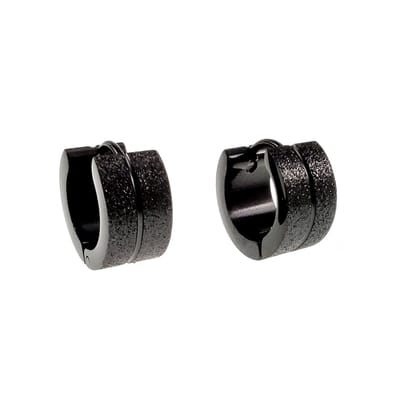 ∅13mm x 7mm Oorringen Unisex - Zwart PVD-Gecoat RVS - Brede Oorringen - Zand-Ontwerp Oorbellen Dames - Heren