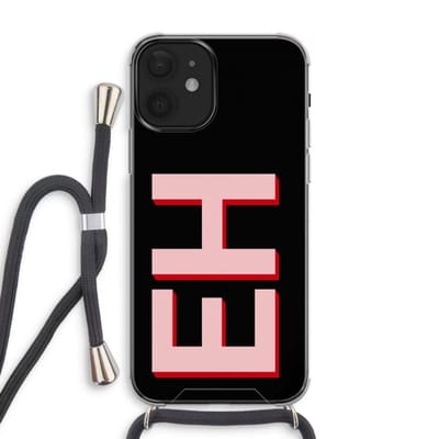 Gepersonaliseerd - Case Company® - Hoesje met koord geschikt voor iPhone 12 hoesje met Koord - Monogram - Telefoonhoesje met Zwart Koord - Extra Bescherming aan alle Kanten en Over de Schermrand