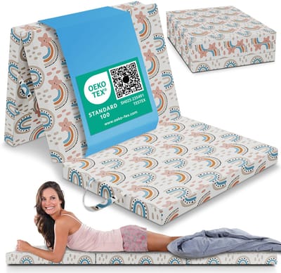 ELONEO Opvouwbaar Matras 75x200 cm - Dik 8 cm Vouwmatras, Wasbaar en Draagbaar Multifunctioneel Logeerbed, Reismatras, Logeermatras, Opvouwbaar Bed, Poef en Zitje, Regenboog