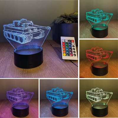 Klarigo® Nachtlamp - Tank - Defensie - Landmacht - 3D LED Lamp Illusie – 16 Kleuren – Bureaulamp – Sfeerlamp – Nachtlampje Kinderen – Creative lamp - Met afstandsbediening