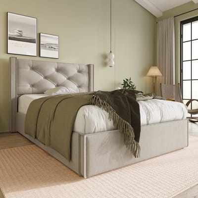 SINGULARITY-Hydraulisch eenpersoons gestoffeerd bed 90x200cm- modern bedframe met opbergruimte- lichtgrijs met matras