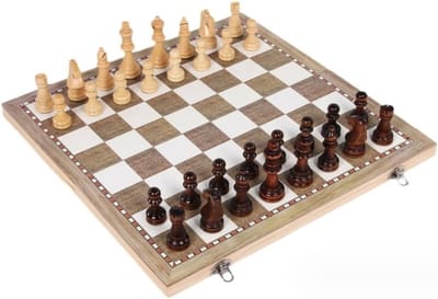 Houten Schaakspel - Schaakbord Met Stukken - Strategisch Bordspel - Opvouwbaar Met Opbergruimte - 34 x 34 cm - Natuurlijk Hout