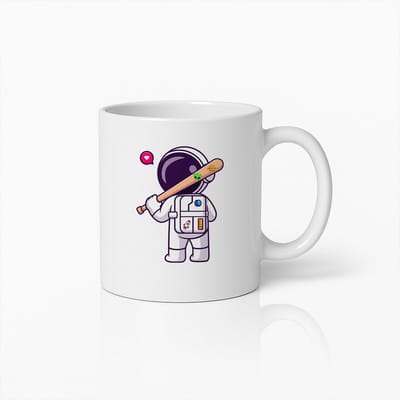 Coole Astronaut met Honkbalknuppel Mok – Unieke Koffiebeker voor Ruimte- en Sportliefhebbers