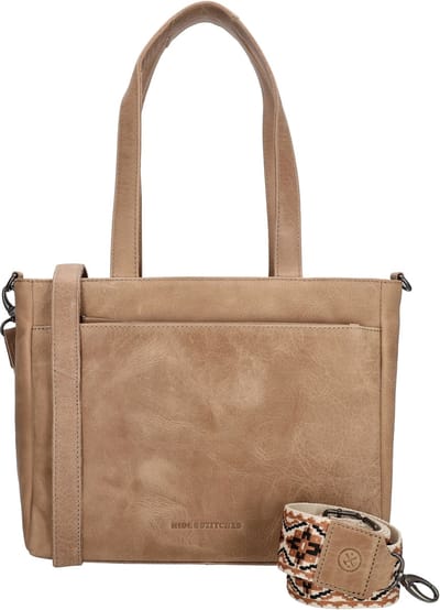 Hide & Stitches Next Navajo Hand & Schoudertas Handtas met Trendy Schouderband - Leren Dames Tas - Zand