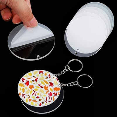 Kit de 100 porte-clés vierges transparents pour sublimation Incluant des porte-clés vierges en acrylique Anneaux de porte-clés Petits anneaux white