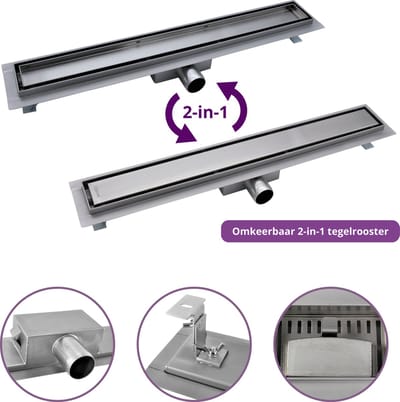 CityLine douchegoot - RVS - 30cm - Zijuitloop - Omkeerbaar Tegelrooster