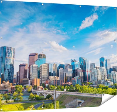 Gards Tuinposter Skyline Calgary Stad in Canada - 150x120 cm - Tuindoek - Tuindecoratie - Wanddecoratie buiten - Tuinschilderij