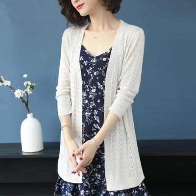 Lente en herfst gebreid damesvest buiten de middellange dunne jas S beige