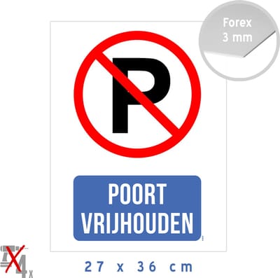 Pictogram/ bord | "Poort vrijlaten" | 27 x 36 cm | Wit | Parkeeroverlast | Parkeren | Uitrit | Garage | Kunststof | 1 stuk