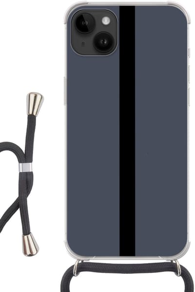 Telefoonhoesje Geschikt voor Apple Iphone 14 Max - Blauw - Zwart - Streep - Minimalistisch - Siliconen - Crossbody - Backcover met Koord - Telefoonhoesje met koord - Hoesje met touw Telefoonhoesje