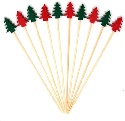 100 stuks kerstboomcocktailprikkers, fruit, hamburger, tandenstokers, cupcaketoppers, sandwichvoorgerecht, decoratieve spiesjes, drankgarnering, kerst, verjaardagsfeestdecoratie, stokjes - 2 kleuren