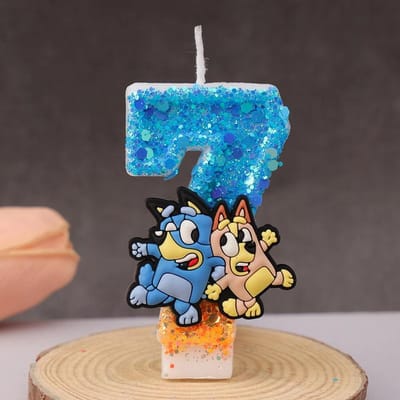 Bluey Bingo Anime Kaars Schattig 3D 0-9 Cijfer Cartoonfiguur Feesttaart Stekker Verjaardagsdatum Taartdecoratie Cadeau blue