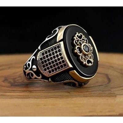 Vintage Handgemaakte Turkse Zegelring Voor Mannen Vrouwen Antieke Zilverkleur Zwarte Onyx Steen Ring Retro Islamitische Religieuze Sieraden 12