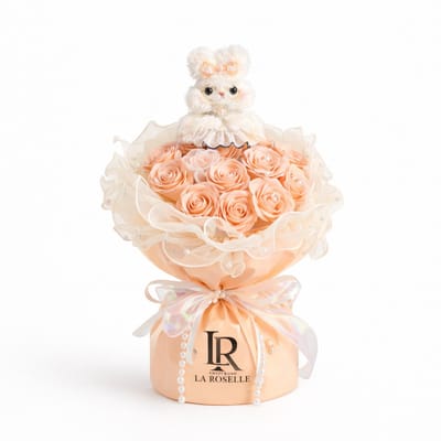 La Roselle Amsterdam Kunstbloemen met Knuffel konijn - Zalm kleurig