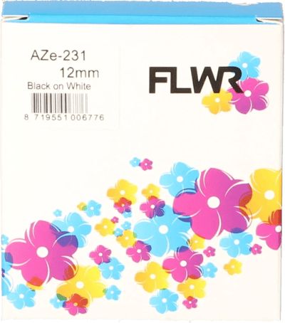 FLWR - Printetiket / TZe-231 / Zwart op Wit - geschikt voor Brother