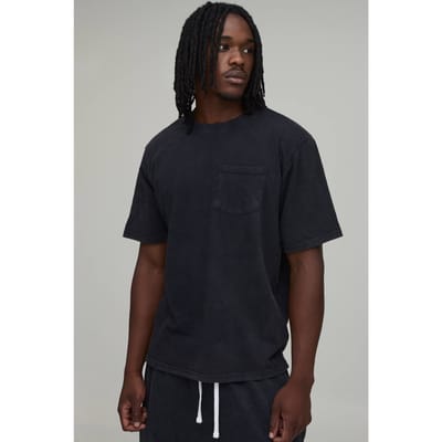 Lang Essentieel Gewassen Regular Fit T-shirt Met Borstzak | Black | Size Small