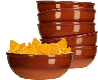 Set van 6 kleikommen 12,5cm bruin geglazuurd 350ml - 99539