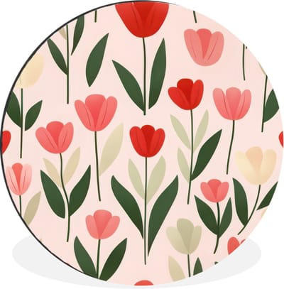 WallCircle - Wandcirkel - Muurcirkel - Tulpen - Modern - Roze - Aluminium - Dibond - 30x30 cm - Binnen en Buiten