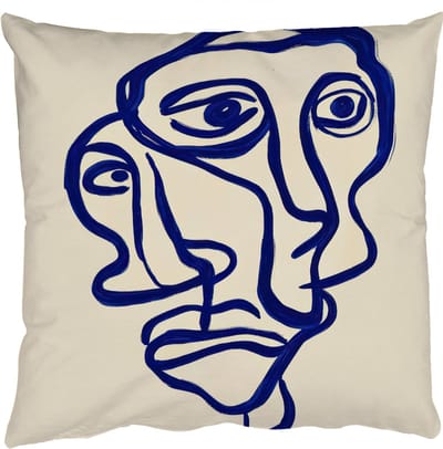 Sierkussens - Kussentjes Woonkamer - 50x50 cm - Lijntekening - Overlappende gezichten - Donkerblauw