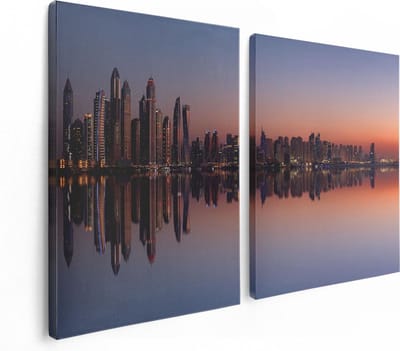 Artaza Canvas Schilderij Tweeluik Skyline Dubai Stad bij Zonsondergang - 120x80 - Foto Op Canvas - Canvas Print