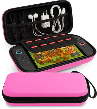 Hoes Geschikt voor Nintendo Switch 2 Case Hoesje Met Koord - Bescherm Hoes Geschikt voor Nintendo Switch 2 Hoes Hard Cover - Roze
