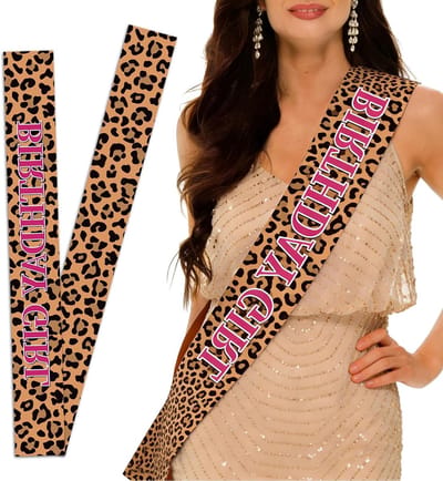 Verjaardagsband met Luipaardprint - Roze Feestband voor 16, 18, 21, 25, 30, 40, 50 Jaar Feestelijke Accessoire
