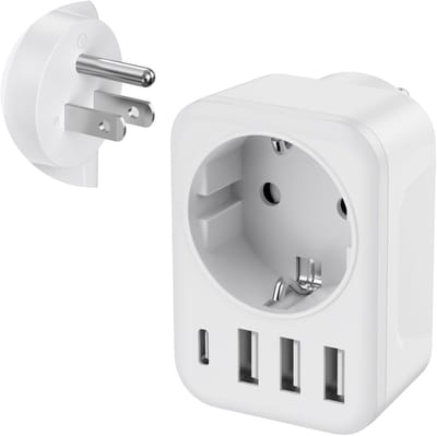 5-in-1 Reisadapter voor Italië met 3 USB Poorten en 1 USB-C Poort - Ideaal voor Wereldreizigers en Elektronische Apparaten